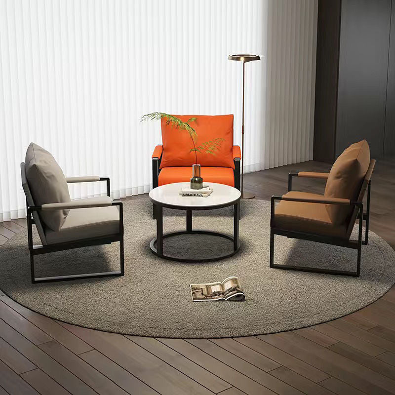 Contemporary Scandinavian Rectangular Faux Nappa Leather Synthetic Fabric Carbon Steel Accent Chair Backrest Armrest For Living Room