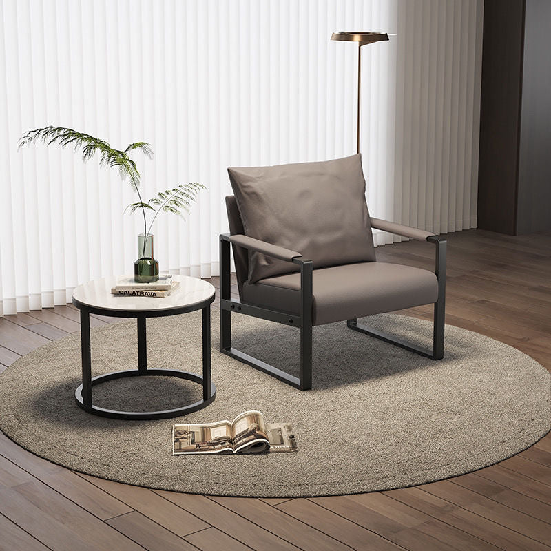 Contemporary Scandinavian Rectangular Faux Nappa Leather Synthetic Fabric Carbon Steel Accent Chair Backrest Armrest For Living Room