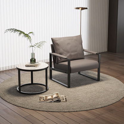Contemporary Scandinavian Rectangular Faux Nappa Leather Synthetic Fabric Carbon Steel Accent Chair Backrest Armrest For Living Room