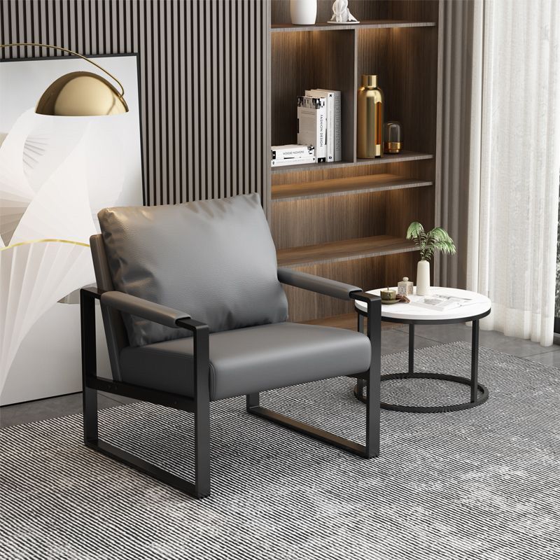Contemporary Scandinavian Rectangular Faux Nappa Leather Synthetic Fabric Carbon Steel Accent Chair Backrest Armrest For Living Room