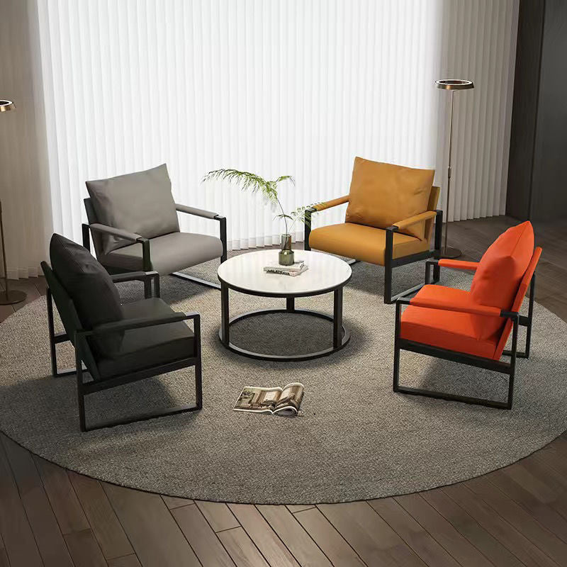 Contemporary Scandinavian Rectangular Faux Nappa Leather Synthetic Fabric Carbon Steel Accent Chair Backrest Armrest For Living Room