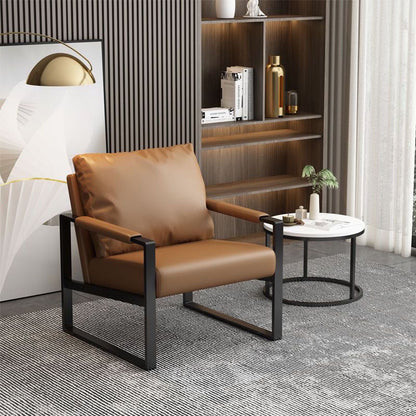 Contemporary Scandinavian Rectangular Faux Nappa Leather Synthetic Fabric Carbon Steel Accent Chair Backrest Armrest For Living Room