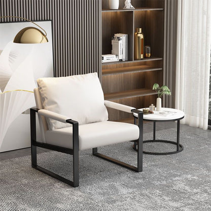 Contemporary Scandinavian Rectangular Faux Nappa Leather Synthetic Fabric Carbon Steel Accent Chair Backrest Armrest For Living Room