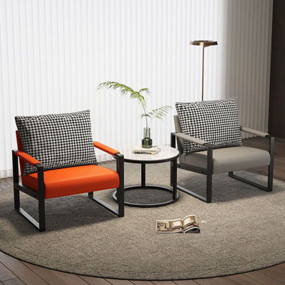 Contemporary Scandinavian Rectangular Faux Nappa Leather Synthetic Fabric Carbon Steel Accent Chair Backrest Armrest For Living Room