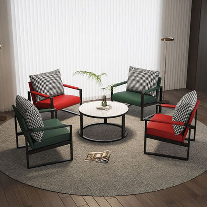 Contemporary Scandinavian Rectangular Faux Nappa Leather Synthetic Fabric Carbon Steel Accent Chair Backrest Armrest For Living Room