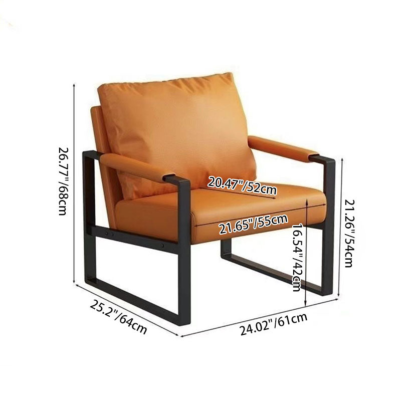 Contemporary Scandinavian Rectangular Faux Nappa Leather Synthetic Fabric Carbon Steel Accent Chair Backrest Armrest For Living Room