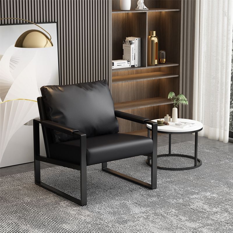 Contemporary Scandinavian Rectangular Faux Nappa Leather Synthetic Fabric Carbon Steel Accent Chair Backrest Armrest For Living Room