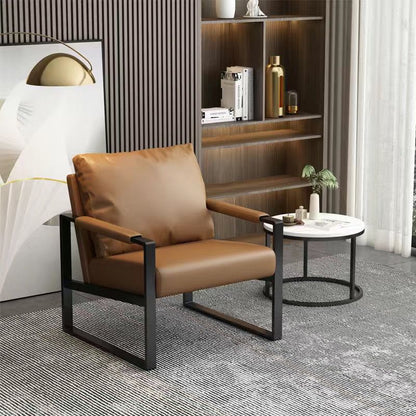 Contemporary Scandinavian Rectangular Faux Nappa Leather Synthetic Fabric Carbon Steel Accent Chair Backrest Armrest For Living Room