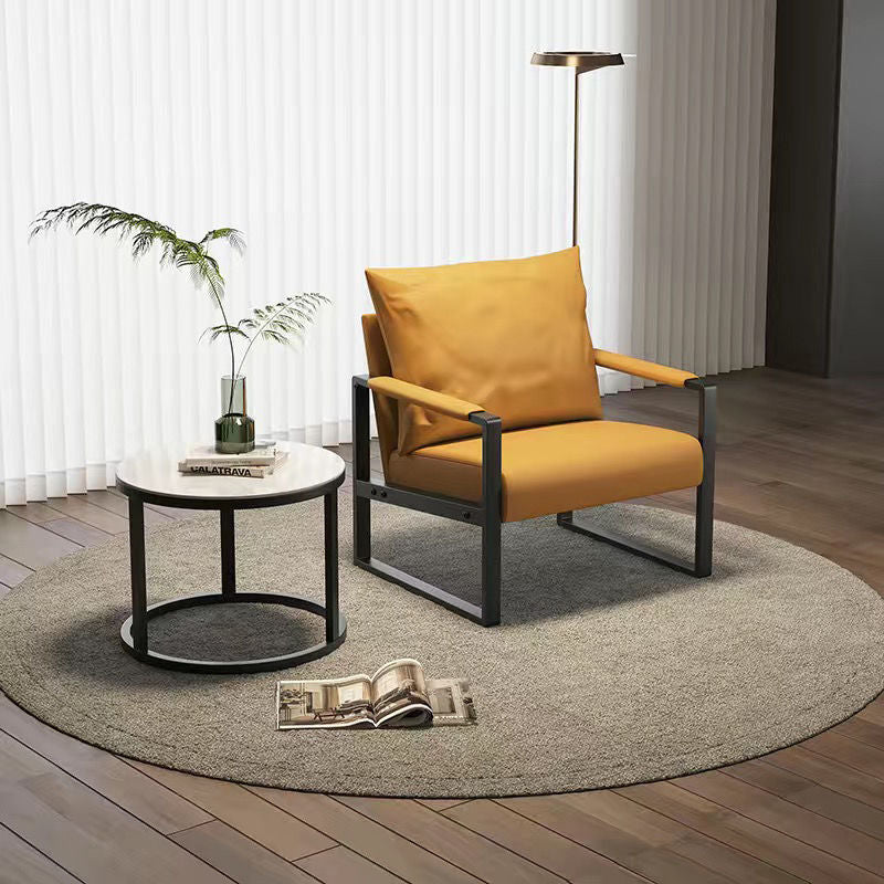 Contemporary Scandinavian Rectangular Faux Nappa Leather Synthetic Fabric Carbon Steel Accent Chair Backrest Armrest For Living Room