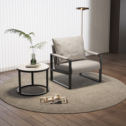 Contemporary Scandinavian Rectangular Faux Nappa Leather Synthetic Fabric Carbon Steel Accent Chair Backrest Armrest For Living Room