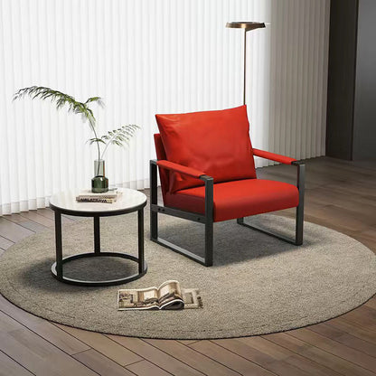 Contemporary Scandinavian Rectangular Faux Nappa Leather Synthetic Fabric Carbon Steel Accent Chair Backrest Armrest For Living Room
