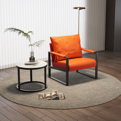 Contemporary Scandinavian Rectangular Faux Nappa Leather Synthetic Fabric Carbon Steel Accent Chair Backrest Armrest For Living Room