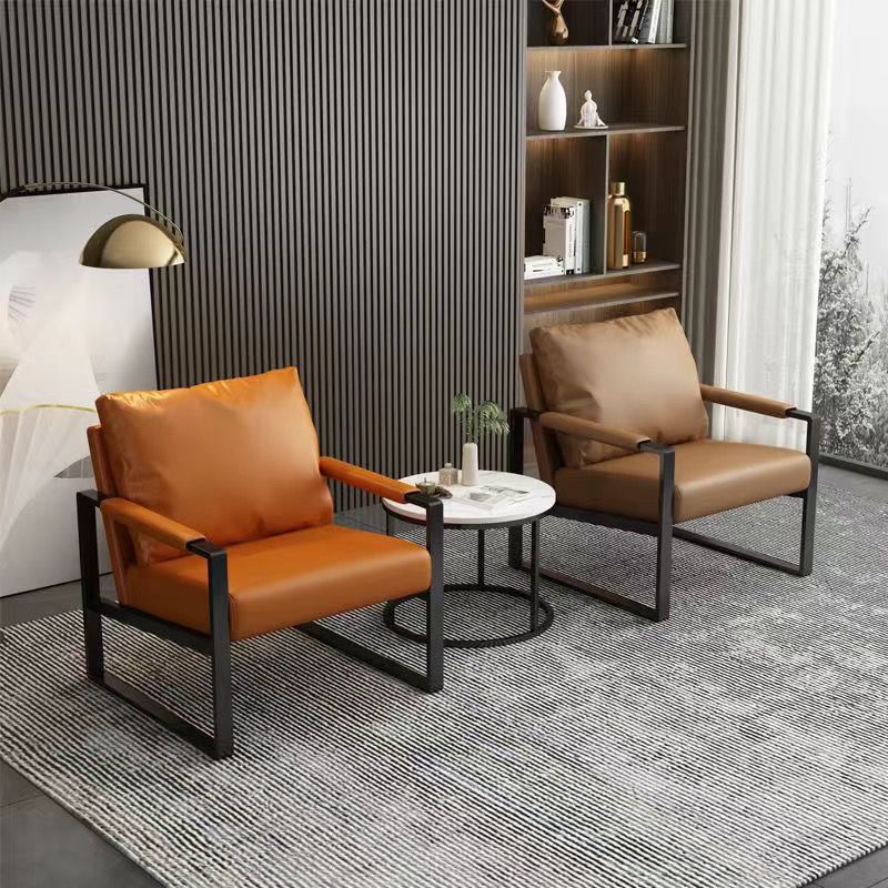 Contemporary Scandinavian Rectangular Faux Nappa Leather Synthetic Fabric Carbon Steel Accent Chair Backrest Armrest For Living Room