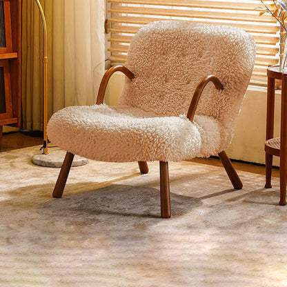 Modern Minimalist Rectangular Sherpa Fabric Solid Wood Accent Chair Backrest Armrest For Living Room