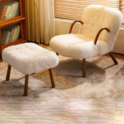 Modern Minimalist Rectangular Sherpa Fabric Solid Wood Accent Chair Backrest Armrest For Living Room