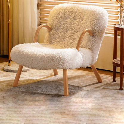 Modern Minimalist Rectangular Sherpa Fabric Solid Wood Accent Chair Backrest Armrest For Living Room