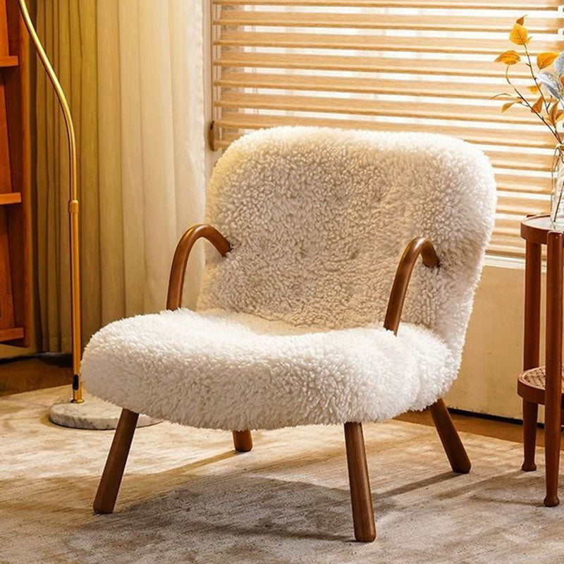 Modern Minimalist Rectangular Sherpa Fabric Solid Wood Accent Chair Backrest Armrest For Living Room