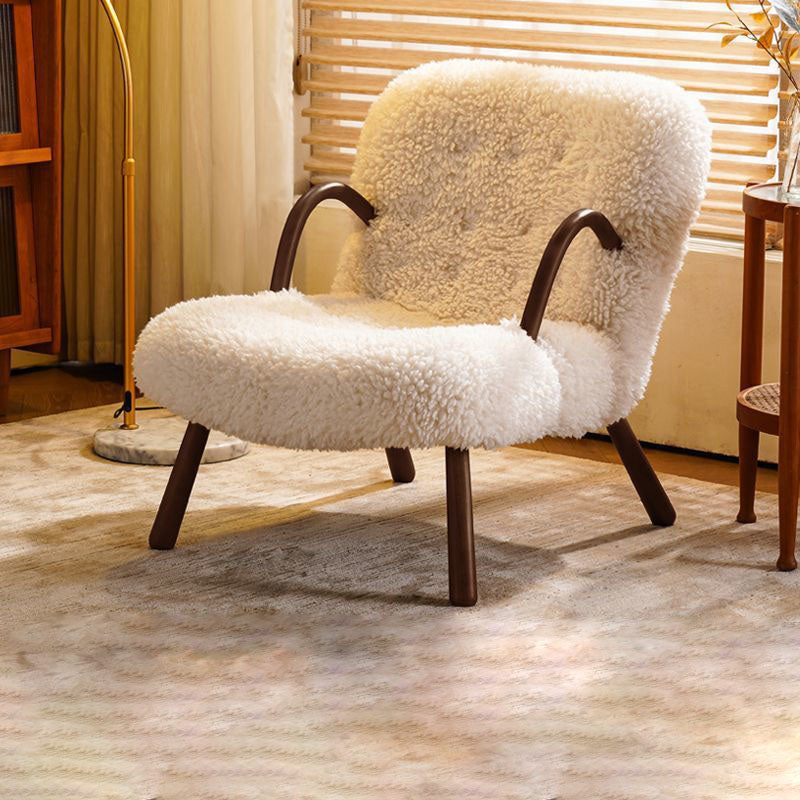 Modern Minimalist Rectangular Sherpa Fabric Solid Wood Accent Chair Backrest Armrest For Living Room