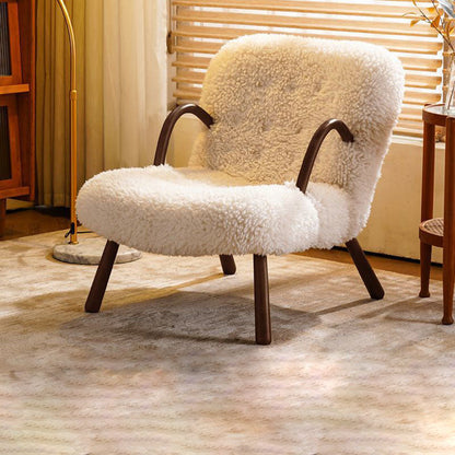 Modern Minimalist Rectangular Sherpa Fabric Solid Wood Accent Chair Backrest Armrest For Living Room