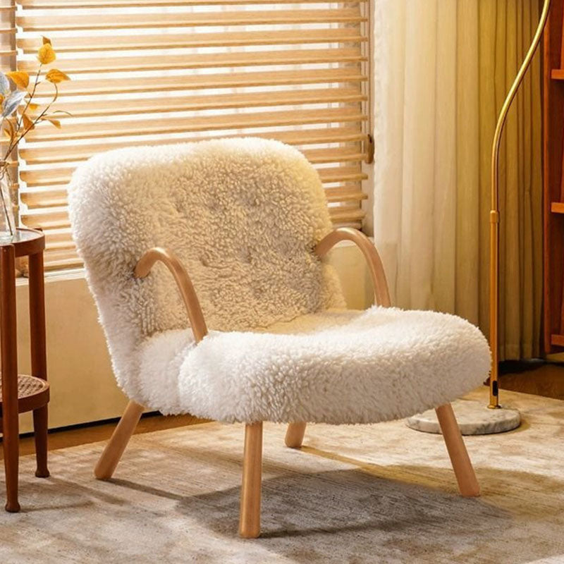 Modern Minimalist Rectangular Sherpa Fabric Solid Wood Accent Chair Backrest Armrest For Living Room