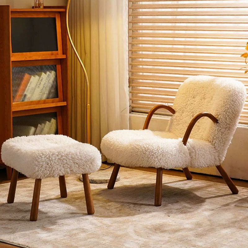 Modern Minimalist Rectangular Sherpa Fabric Solid Wood Accent Chair Backrest Armrest For Living Room