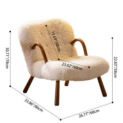 Modern Minimalist Rectangular Sherpa Fabric Solid Wood Accent Chair Backrest Armrest For Living Room
