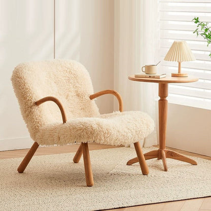 Modern Minimalist Rectangular Sherpa Fabric Solid Wood Accent Chair Backrest Armrest For Living Room