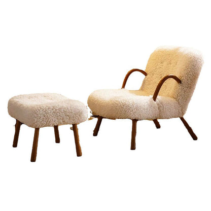 Modern Minimalist Rectangular Sherpa Fabric Solid Wood Accent Chair Backrest Armrest For Living Room
