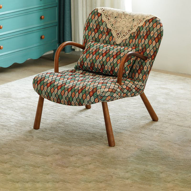 Modern Minimalist Rectangular Sherpa Fabric Solid Wood Accent Chair Backrest Armrest For Living Room