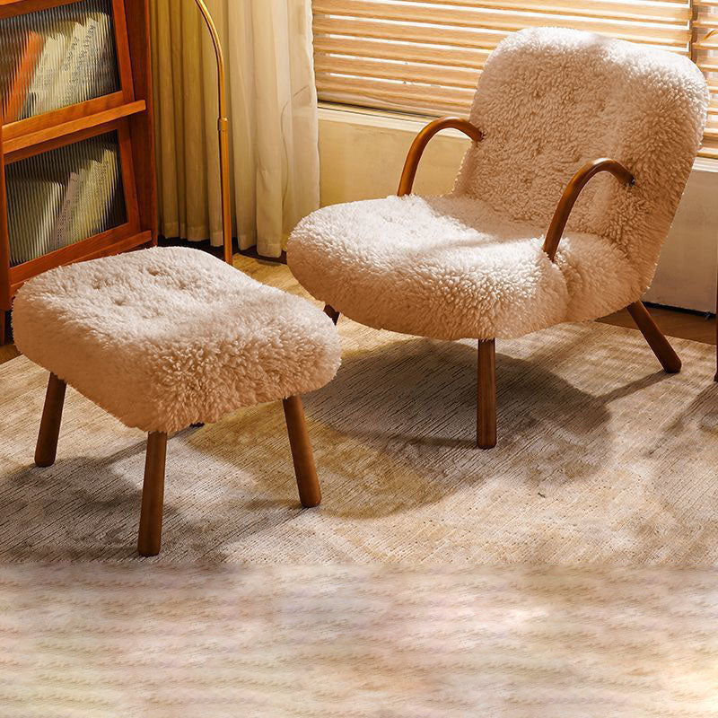 Modern Minimalist Rectangular Sherpa Fabric Solid Wood Accent Chair Backrest Armrest For Living Room