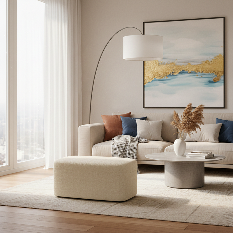 Modern Minimalist Rectangular Tech Sherpa Fabric Solid Wood Accent Chair Backless Armless For Living Room