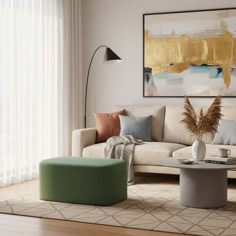 Modern Minimalist Rectangular Tech Sherpa Fabric Solid Wood Accent Chair Backless Armless For Living Room