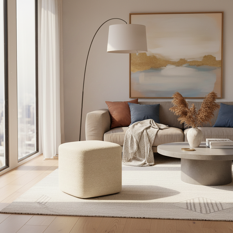 Modern Minimalist Rectangular Tech Sherpa Fabric Solid Wood Accent Chair Backless Armless For Living Room