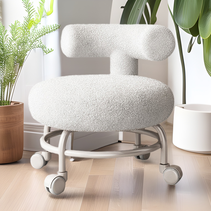 Modern Minimalist Curved Sherpa Fabric Wood Plastic Low Stool Backrest Armless For Living Room