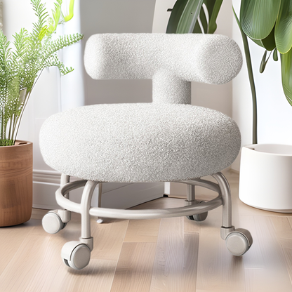 Modern Minimalist Curved Sherpa Fabric Wood Plastic Low Stool Backrest Armless For Living Room