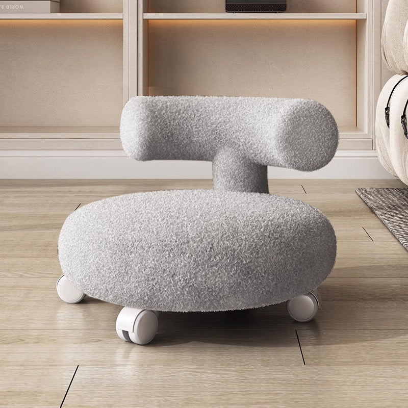 Modern Minimalist Curved Sherpa Fabric Wood Plastic Low Stool Backrest Armless For Living Room