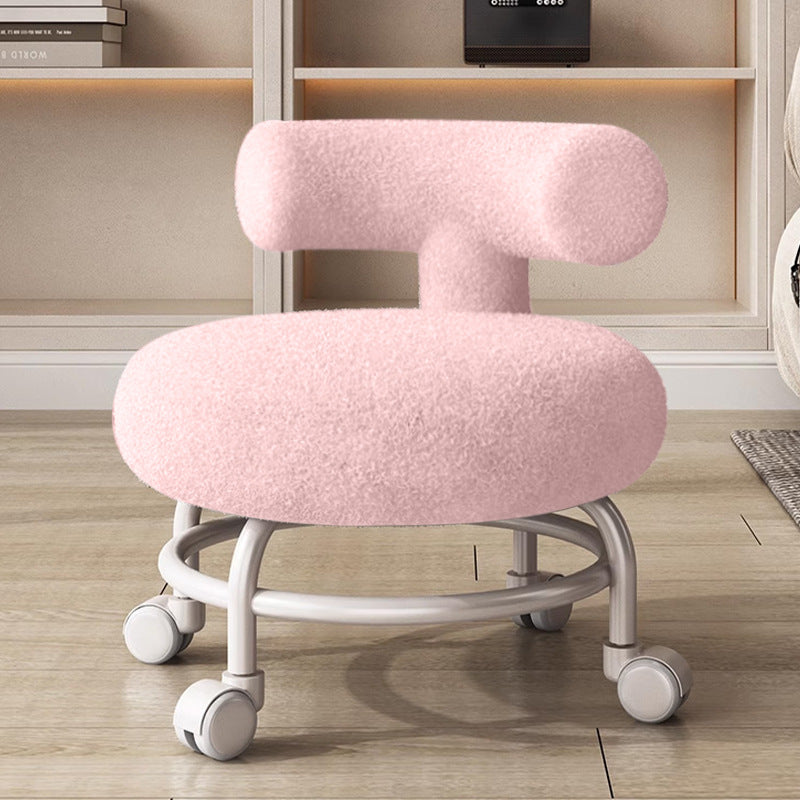 Modern Minimalist Curved Sherpa Fabric Wood Plastic Low Stool Backrest Armless For Living Room