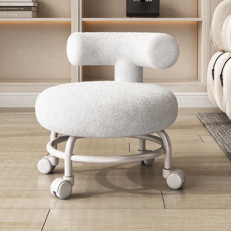 Modern Minimalist Curved Sherpa Fabric Wood Plastic Low Stool Backrest Armless For Living Room