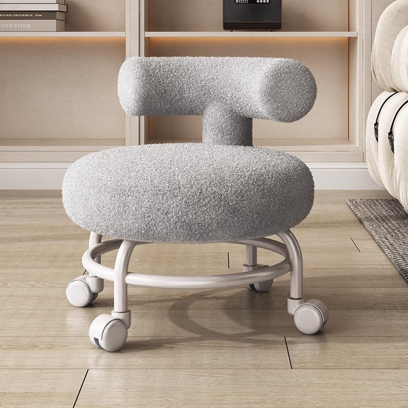 Modern Minimalist Curved Sherpa Fabric Wood Plastic Low Stool Backrest Armless For Living Room