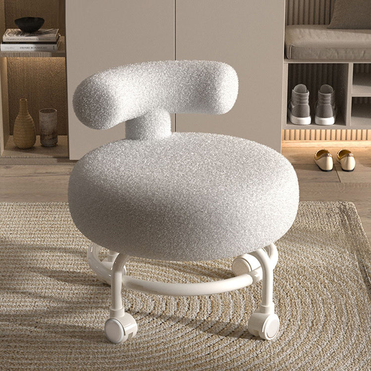 Modern Minimalist Curved Sherpa Fabric Wood Plastic Low Stool Backrest Armless For Living Room