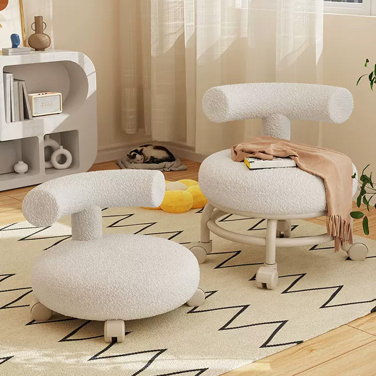 Modern Minimalist Curved Sherpa Fabric Wood Plastic Low Stool Backrest Armless For Living Room