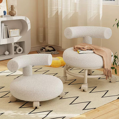 Modern Minimalist Curved Sherpa Fabric Wood Plastic Low Stool Backrest Armless For Living Room