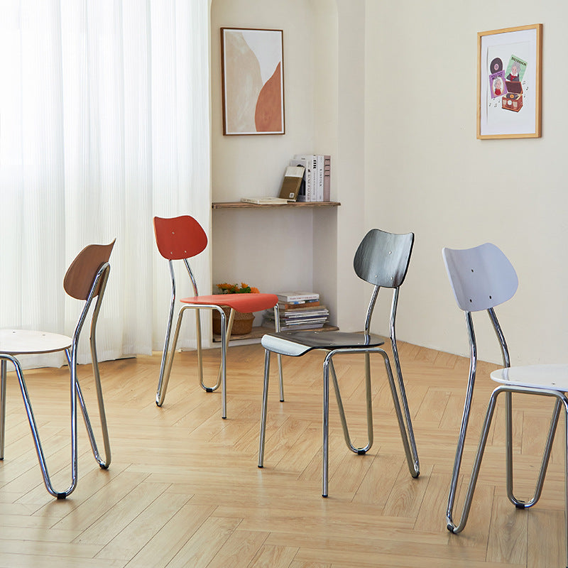Modern Minimalist Rectangular Curved Multi-Layer Plate Iron Dining Chair Backrest Armless For Dining Room