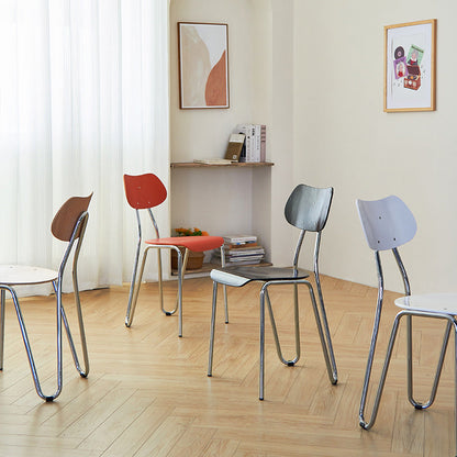 Modern Minimalist Rectangular Curved Multi-Layer Plate Iron Dining Chair Backrest Armless For Dining Room