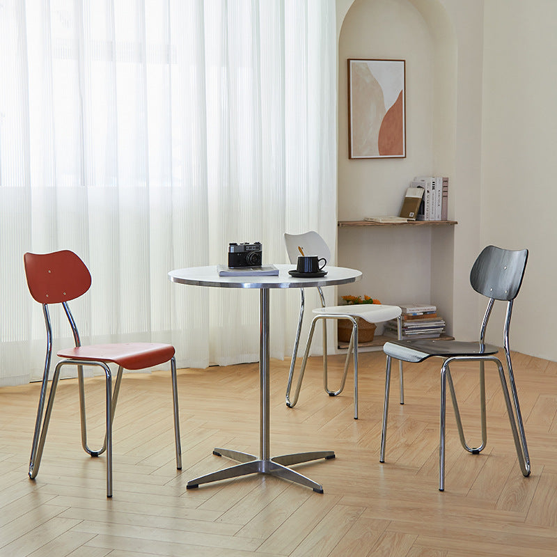 Modern Minimalist Rectangular Curved Multi-Layer Plate Iron Dining Chair Backrest Armless For Dining Room