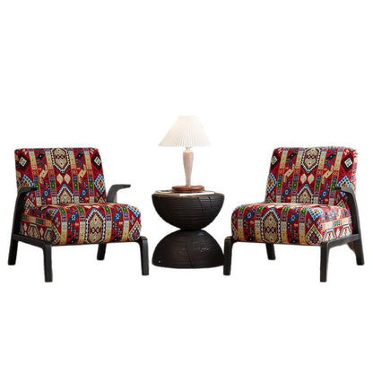 Traditional Vintage Rectangular Jacquard Fabric Solid Wood Accent Chair Backrest Armrest For Living Room