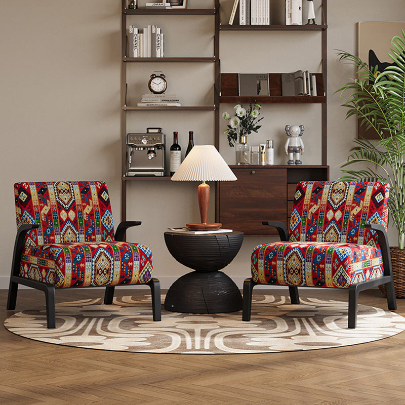 Traditional Vintage Rectangular Jacquard Fabric Solid Wood Accent Chair Backrest Armrest For Living Room