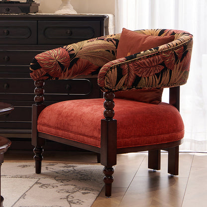 Traditional French Curved Velvet Upholstered Solid Wood Accent Chair Backrest Armrest For Living Room