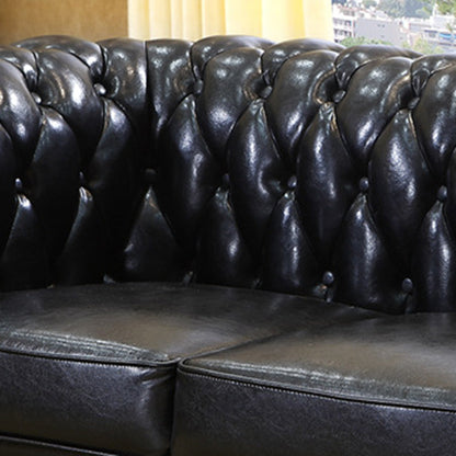 Traditional Vintage Rectangular Faux Oil-Waxed Leather Solid Wood Sofa Backrest Armrest For Living Room