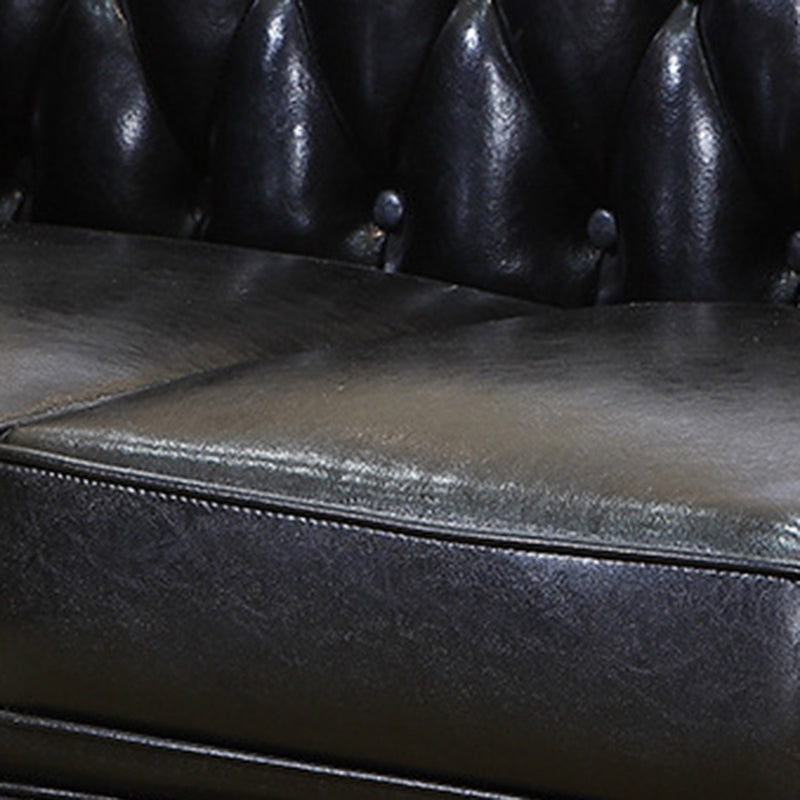 Traditional Vintage Rectangular Faux Oil-Waxed Leather Solid Wood Sofa Backrest Armrest For Living Room